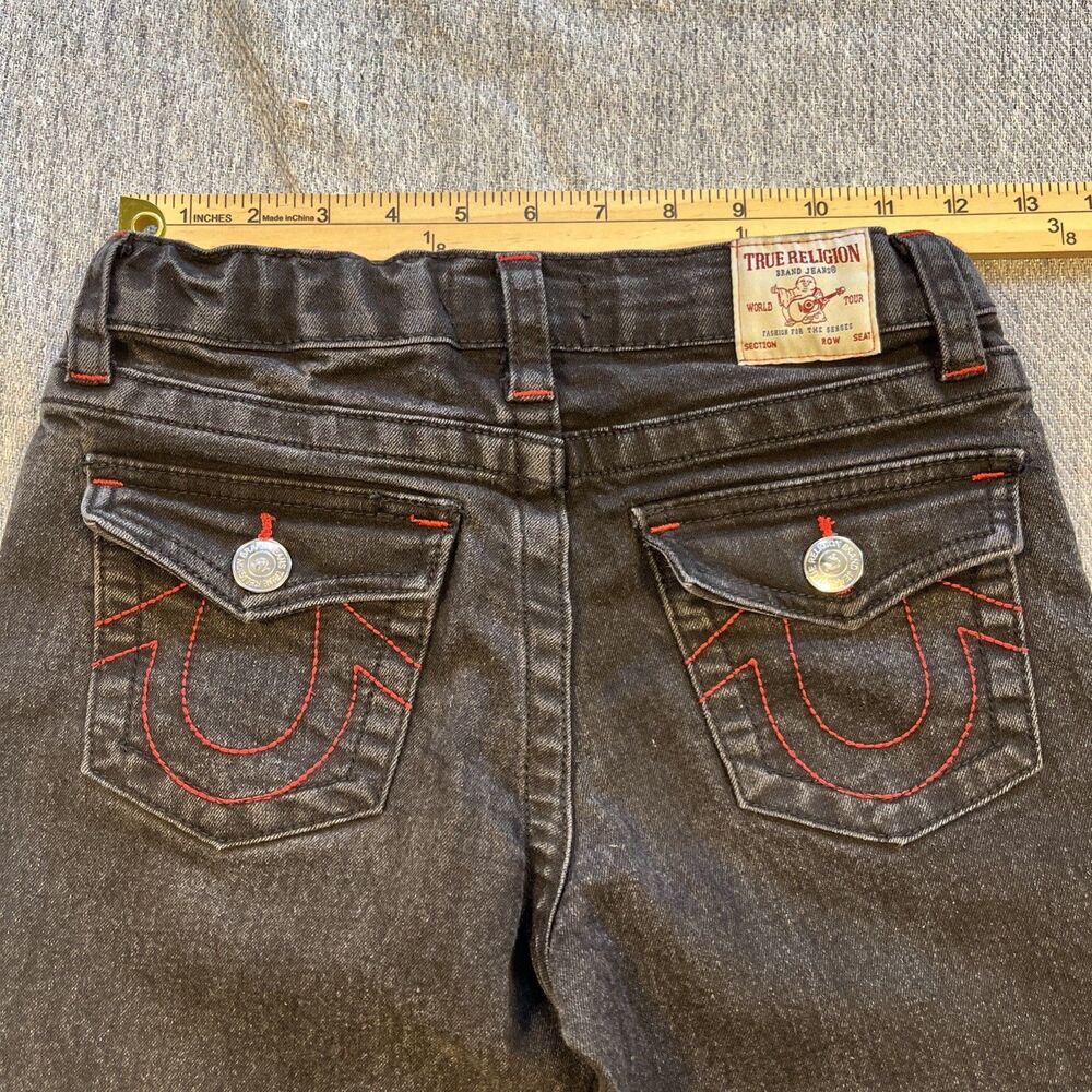 True Religion Boys Ricky Relaxed Straight Jeans Size 10 Black Gray Red Big T